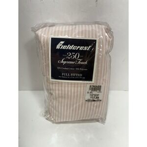 Fieldcrest 250 supreme touch full Fitted bed sheet Stripe Peach White Blush NEW